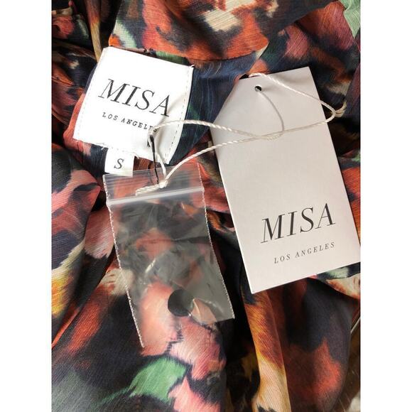 Misa Lulu Top Floral Tie Neck Long Sleeve Blouse Libra Fleur Chiffon NWT Small - Picture 6 of 8